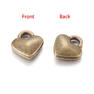 Tibetan Style Alloy Heart Charms, Cadmium Free & Lead Free, Antique Bronze, 8x7x2.5mm, Hole: 2mm(TIBEP-LFH260Y-AB-LF)
