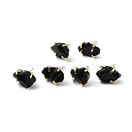 Raw Rough Natural Obsidian Stud Earrings, Light Gold Tone Brass Jewelry for Women, Cadmium Free & Lead Free, 15~17x11~12mm, Pin: 0.6mm(EJEW-R148-01LG-03)
