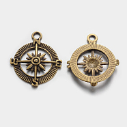 Tibetan Style Alloy Helm Pendants, Lead Free & Nickel Free, Antique Bronze Color, Size: about 30mm long, 25mm wide, 2mm thick, hole: 3mm(TIBEP-12683-AB-FF)
