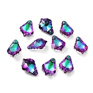 AB Color Plated Electroplate Glass Pendants, Faceted, Leaf, Purple, 16x11x6mm, Hole: 1mm(EGLA-O003-06C-02)