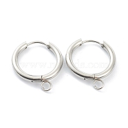 201 Stainless Steel Huggie Hoop Earring Findings, with Horizontal Loop and 316 Surgical Stainless Steel Pin, Stainless Steel Color, 21x19x2.5mm, Hole: 2.5mm, Pin: 1mm(STAS-P283-01F-P)
