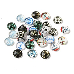 Helm &  Anchor Printed Glass Cabochons, Half Round/Dome, Mixed Color, 10x4mm(GGLA-A002-10mm-WW)