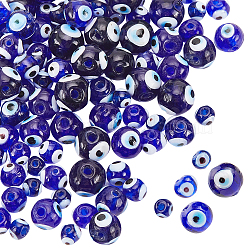120Pcs 4 Style Handmade Lampwork Beads, Evil Eye, Blue, 6~12mm, Hole: 1~2mm(LAMP-NB0001-68)