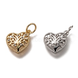 Brass Micro Pave Clear Cubic Zirconia Charms, Cadmium Free & Lead Free, Long-Lasting Plated, Heart with Tree of Life, Mixed Color, 10x10.5x2mm, Hole: 3mm(ZIRC-B002-62)