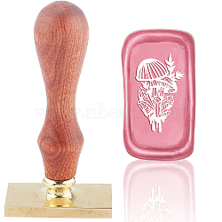 Wax Seal Stamp Set, Sealing Wax Stamp Solid Brass Head,  Wood Handle Retro Brass Stamp Kit Removable, for Envelopes Invitations, Gift Card, Rectangle, Mushroom Pattern, 9x4.5x2.3cm(AJEW-WH0214-010)