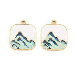 Ion Plating(IP) 304 Stainless Steel Pendants, with Enamel, Real 18K Gold Plated, Square with Moutain Charm, White, 17.5x15x1.5mm, Hole: 1mm(STAS-O007-04G)