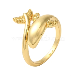 Rack Plating Brass Cuff Rings for Women, Long-Lasting Plated, Cadmium Free & Lead Free, Real 18K Gold Plated, Dolphin, Inner Diameter: 18mm(RJEW-G325-04B-G)