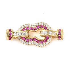 Rack Plating Brass Micro Pave Clear Cubic Zirconia Fold Over Clasps, Long-Lasting Plated, Lead Free & Cadmium Free, Gourd, Medium Violet Red, Golden, 27x11x5mm, Hole: 3mm(KK-S384-17G)