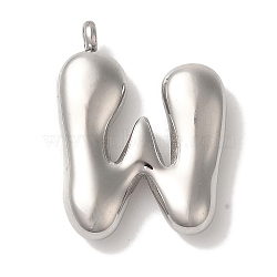 Non-Tarnish Ion Plating(IP) 304 Stainless Steel Pendants, Letter Charm, Stainless Steel Color, Letter W, 26x9.5x6mm, Hole: 2mm(STAS-M017-08P-23)