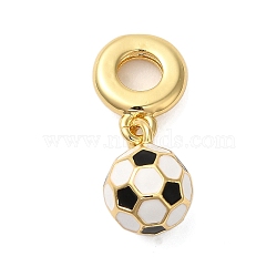 Rack Plating Brass Enamel European Dangle Charms, Football Large Hole Pendants, Real 18K Gold Plated, Cadmium Free & Lead Free, Long-Lasting Plated, White, 21mm, Hole: 5mm(KK-P279-50B-G)