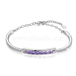 SHEGRACE Brass Bangles, with Grade AAA Cubic Zirconia and Austrian Crystal, Platinum, 6 inch(15cm)(JB25D)