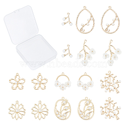 16Pcs 8 Style Alloy Pendants, with ABS Plastic Imitation Pearl, Mixed Shapes, Light Gold, 2pcs/Style(PALLOY-SC0003-65LG)