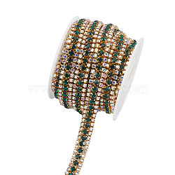 Iron Rhinestone Cup Chains, with Spool, Golden, Emerald, 9mm, about 9.84 Feet(3m)/Roll(CH-WH20001-02B)