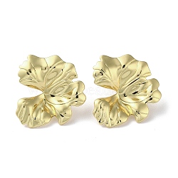 Rack Plating Brass Leaf Stud Earrings, Lead Free & Cadmium Free, Real 18K Gold Plated, 27x25.5mm(EJEW-M237-04G)