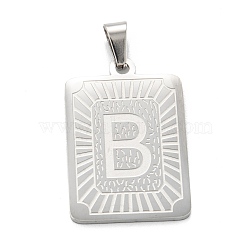 304 Stainless Steel Pendants, Rectangle with Alphabet, Letter.B, 30x20x1.5mm, Hole: 3x6mm(STAS-K216-48B-P)