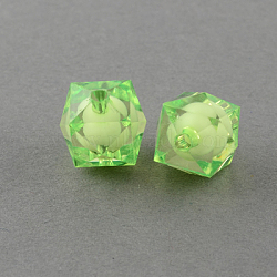 Transparent Acrylic Beads, Bead in Bead, Faceted Cube, Yellow Green, 10x9x9mm, Hole: 2mm(X-TACR-S112-10mm-16)