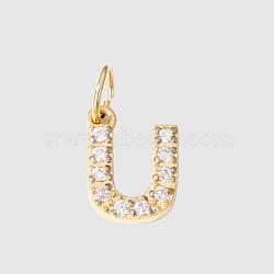 Stainless Steel Cubic Zirconia Pendants with Jump Rings, Real 14K Gold Plated, Long-Lasting Plated, Letter U, 8mm(X-FIND-PW0024-08U)