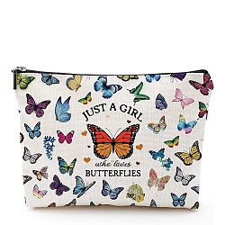 Cotton and Linen Makeup Storage Bag, Multi-functional Travel Toilet Bag, Clutch Bag with Zipper for Women, Butterfly, 18x25cm(PW-WG98462-09)