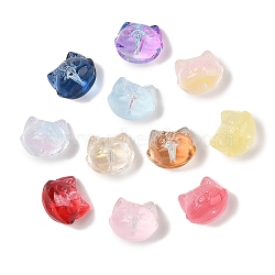 Transparent Spray Paint Glass Beads, Cat, Mixed Color, 12.5x14x11mm, Hole: 1.4mm(GLAA-Z011-09)