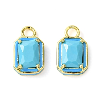 Rack Plating Brass Enamel Pendants, with Glass, Long-Lasting Plated, Lead Free & Cadmium Free, Rectangle Octagon Charm, Real 18K Gold Plated, 15x9x4mm, Hole: 2.5mm