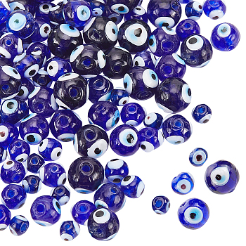 120Pcs 4 Style Handmade Lampwork Beads, Evil Eye, Blue, 6~12mm, Hole: 1~2mm