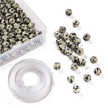 100Pcs 8mm Natural Dalmatian Jasper Round Bead, with 10m Elastic Crystal Thread, for DIY Stretch Bracelets Making Kits, 8mm, Hole: 1mm