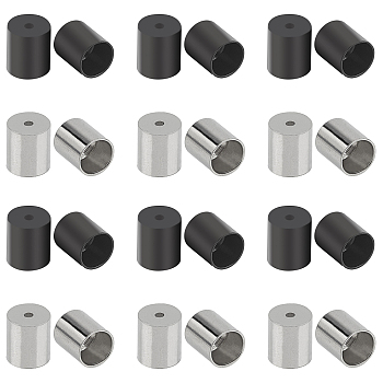 304 Stainless Steel Cord Ends, End Caps, Column, Gunmetal & Stainless Steel Color, 8x7mm, Hole: 1.5mm, Inner Diameter: 6mm, 20pcs/box