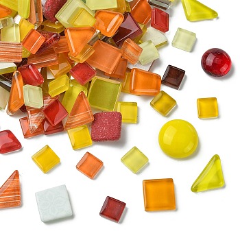 Glass Cabochons, Mosaic Tiles, for DIY Mosaic Art Crafts, Picture Frames, Orange, 9.5~23x9.5~19.5x3.5~8mm, about 925pcs/1000g