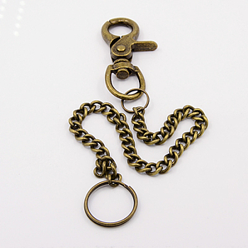 Alloy Long Keychain, with Swivel Lobster Claw Clasps, Ring, Antique Bronze, 320mm.