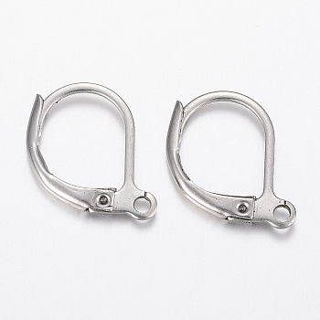 Tarnish Resistant 304 Stainless Steel Leverback Earring Findings, with Loop, Stainless Steel Color, 15x10x1.5mm, Hole: 1.2mm, Pin: 1x0.8mm