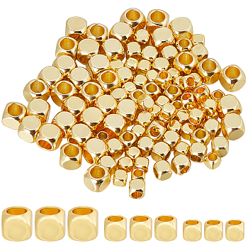 150Pcs 3 Style Brass Beads, Cube, Real 18K Gold Plated, 2.5~4x2.5~4x2.5~4mm, Hole: 1.4~2.6mm, 50pcs/style