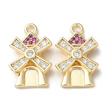 Brass Micro Pave Cubic Zirconia Pendants, Windmill Charms, Real 18K Gold Plated, 18.5x12x4.5mm, Hole: 1.6mm
