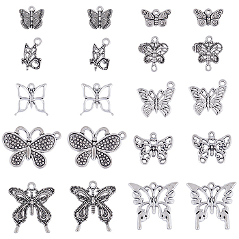 80Pcs 10 Styles Tibetan Style Alloy Charms, Butterfly Charm, Antique Silver, 11.5~126.5x12~29x2~3mm, Hole: 1.2~2mm, 8pcs/style
