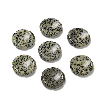 Natural Dalmatian Jasper Worry Stones, Flower Shape, 37.5~38x38x7~7.5mm