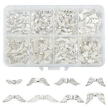 Alloy Beads, Tibetan Style, Wing, Silver, 4~9x14~30x3~4mm, Hole: 1~2mm, 20pcs/style