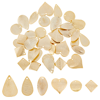 36Pcs 6 Style Brass Charms, Teardrop & Twist & Heart, Real 24K Gold Plated, 15~20x9~19x0.5~3mm, Hole: 1.2~1.4mm, 6pcs/style