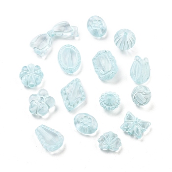 Transparent Acrylic Beads, Mixed Shapes, Aqua, 10~18x11~28.5x4.5~12mm, Hole: 1.6~2.5mm, 683pcs/500g