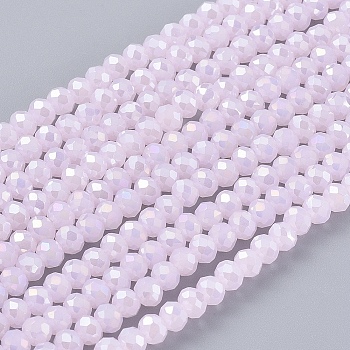 Electroplate Glass Beads Strands, Opaque Solid Color, AB Color Plated, Faceted, Rondelle, Thistle, 3.5x3mm, Hole: 0.4mm, about 123~127pcs/strand, 13.7~14.1 inch(35~36cm)