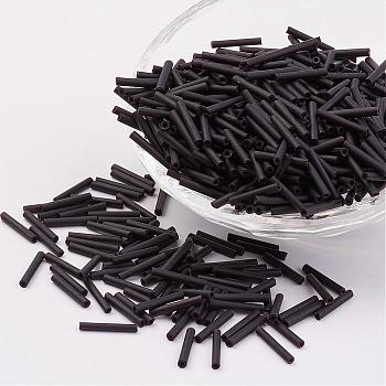 Glass Bugle Beads, Frosted Colours, Black, 12x2mm, Hole: 0.5mm, about 5000pcs/bag