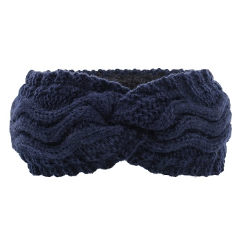 Polyacrylonitrile Fiber Yarn Warmer Headbands with Velvet, Soft Stretch Thick Cable Knit Head Wrap for Women, Midnight Blue, 245x100mm