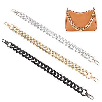 WADORN 1 Set Spray Painted CCB Plastic Curb Chains Bag Handles, Wallet Chains, with Alloy Spring Gate Ring & Zinc Alloy Swivel Clasps, for Bag Straps Replacement Accessories, Mixed Color, 16.26 inch(41.3cm), 3pcs/set