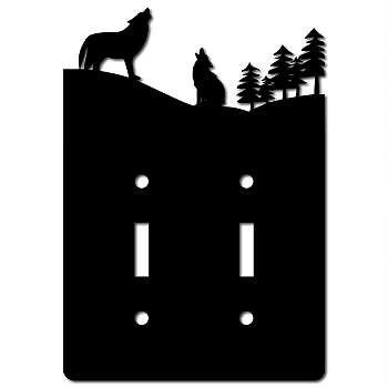 Iron Light Switch Decorations, with Screws, Irregular with Tree & Wolf, Black, 164x115x1.5mm