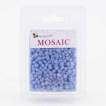 Glass Mosaic Tiles Cabochons, for Crafts Art, Imitation Jade, Square, Cornflower Blue, 4.8x4.8x3.5mm, about 200g/box
