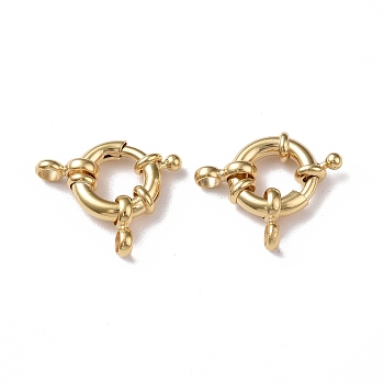Eco-friendly Brass Spring Ring Clasps, Cadmium Free & Lead Free, Long-Lasting Plated, Real 24K Gold Plated, 13x13x2~4mm,Hole:2mm