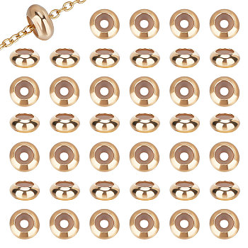 80Pcs Brass Beads, with Rubber, Rondelle, Slider Beads, Stopper Beads, Light Gold, 7x4mm, Hole: 1.6~1.9mm