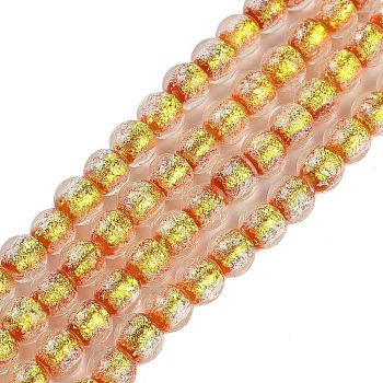 Handmade Foil Lampwork Beads Strands, Round, Orange Red, 10mm, about 40pcs/strand, 14.57''(37cm)