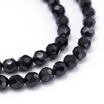 Faceted Round Natural Black Spinel Beads Strands, 4mm, Hole: 0.5mm, about 119pcs/strand, 15.5 inch