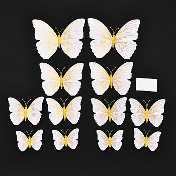 PVC Plastic Artificial 3D Butterfly Decorations, with Adhesive Sticker and Magnet, for Fridge Magnets or Wall Decorations, Gold, 45~95x57~118x5mm, 12pcs/bag