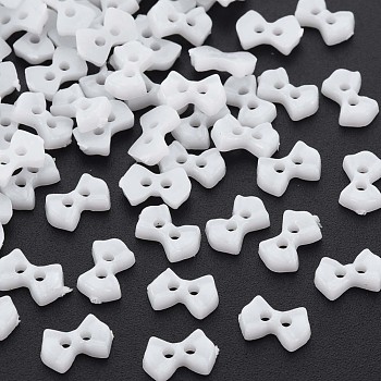2-Hole Plastic Buttons, Bowknot, White, 6x9x2mm, Hole: 1.5mm