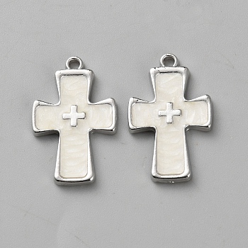 Alloy Enamel Pendants, Cross, Platinum, 33x20.5x2.5mm, Hole: 2.5mm